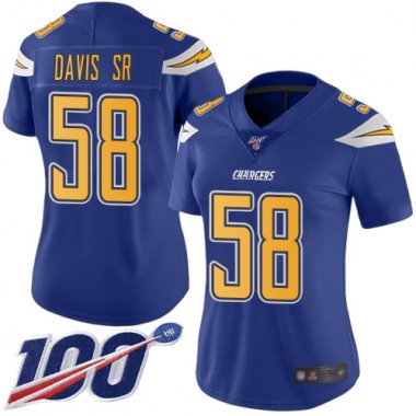 Los Angeles Chargers NFL Football Thomas Davis Sr Electric Blue Jersey Women Limited #58 100th Season Rush Vapor Untouchable->los angeles chargers->NFL Jersey
